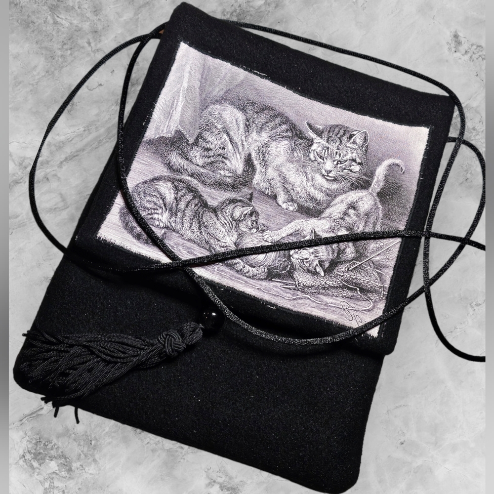 Kittens and Mom Handmade Tapestry Purse